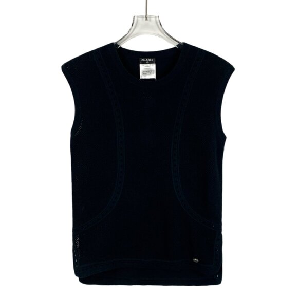 CW0057 Chanel Black Cotton Knitted Vest 34 XXS